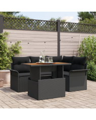 Ensemble de canapé de jardin 5 pièces avec coussins Noir Poly Rotin | Mobilier & Déco