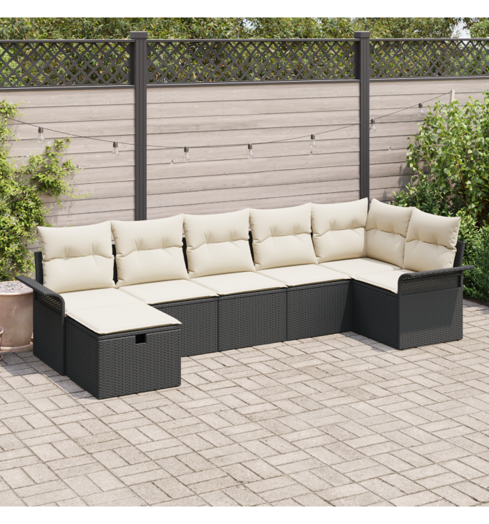Canapés de Jardin 7 Pièces avec Coussins en Rattan Synthétique Noir | Mobilier & Déco
