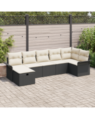 Canapés de Jardin 7 Pièces avec Coussins en Rattan Synthétique Noir | Mobilier & Déco