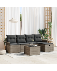 Ensemble de canapés de jardin 6 pièces avec coussins gris en poly rotin | Mobilier & Déco