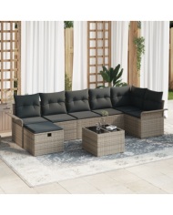 Canapé de Jardin 8 Pièces avec Coussins Rattan Poly Gris , Canapé de Jardin 2 Places avec Rangement et Coussins Rattan Poly Gris
