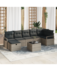 Ensemble de Canapé de Jardin 8 Pièces avec Coussins Gris Poly Rattan, Canapé de Jardin 2 Places avec Coussins Gris Poly Rattan