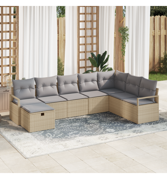 Ensemble de canapé de jardin 8 pièces beige | Mobilier & Déco