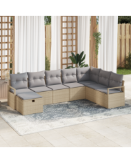 Ensemble de canapé de jardin 8 pièces beige | Mobilier & Déco