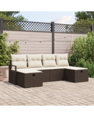 Ensemble de canapé de jardin 6 pièces avec coussins Brun Poly Rotin, Canapé de jardin 2 places avec coussins Brun Poly Rotin |
