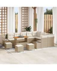 Ensemble de canapé de jardin de 13 pièces avec coussins en beige en poly rattan et acacia | Mobilier & Déco