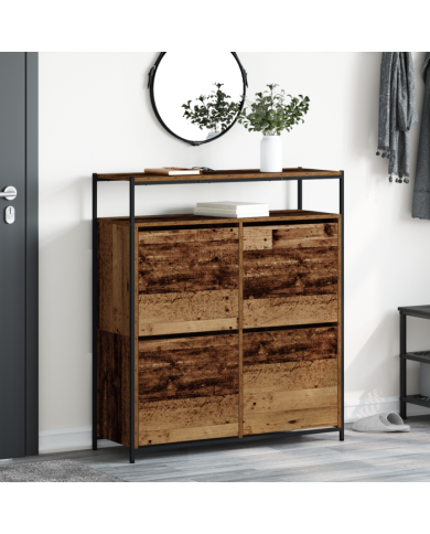Cabinet à chaussures avec 4 tiroirs à rabat en bois ancien 100x34x112 cm | Mobilier & Déco