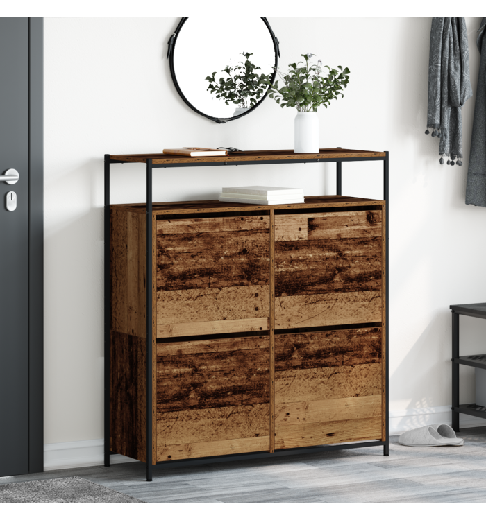 Cabinet à chaussures avec 4 tiroirs à rabat en bois ancien 100x34x112 cm | Mobilier & Déco