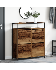 Cabinet à chaussures avec 4 tiroirs à rabat en bois ancien 100x34x112 cm | Mobilier & Déco