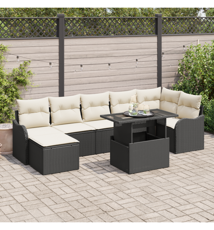 Ensemble de canapé de jardin 8 pièces Noir en poly rattan, Canapé de jardin 2 places Noir en poly rattan | Mobilier & Déco