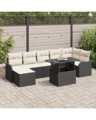 Ensemble de canapé de jardin 8 pièces Noir en poly rattan, Canapé de jardin 2 places Noir en poly rattan | Mobilier & Déco