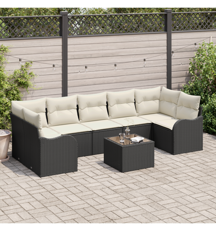 Ensemble de canapé de jardin 8 pièces avec coussins en rotin noir, Canapé de jardin 2 places avec coussins en rotin noir | Mob