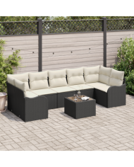 Ensemble de canapé de jardin 8 pièces avec coussins en rotin noir, Canapé de jardin 2 places avec coussins en rotin noir | Mob