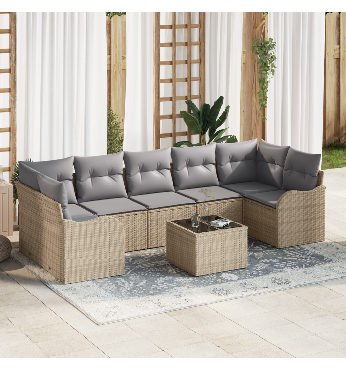 Ensemble de sofa de jardin 8 pièces avec coussins Beige Poly Rotin, Sofa de jardin 2 places avec coussins Beige Poly Rotin | Mob