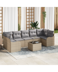 Ensemble de sofa de jardin 8 pièces avec coussins Beige Poly Rotin, Sofa de jardin 2 places avec coussins Beige Poly Rotin | Mob