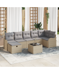 Ensemble de canapé de jardin 8 pièces avec coussins beige poly rotin , Canapé de jardin 2 places avec coussins beige poly rotin 