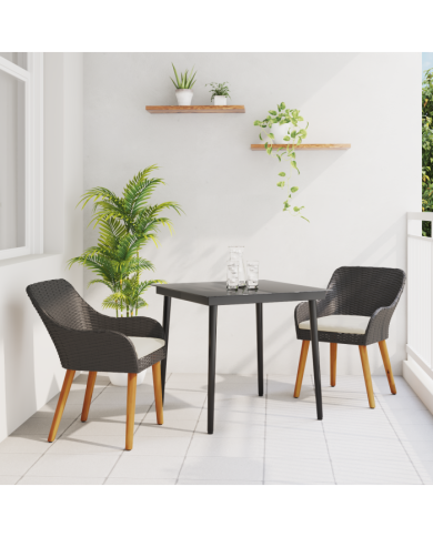Ensemble de salle à manger de jardin 3 pièces en poly rotin noir | Mobilier & Déco