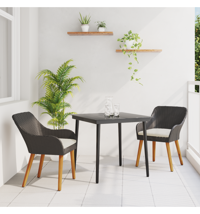 Ensemble de salle à manger de jardin 3 pièces en poly rotin noir | Mobilier & Déco