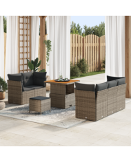 Ensemble de canapé jardin 8 pièces avec coussins gris poly rattan | Mobilier & Déco