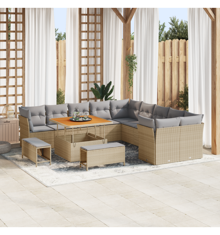 Ensemble de sofa de jardin 13 pièces avec coussins beige, Ensemble de repas de jardin 3 pièces avec coussins beige | Mobilier & 