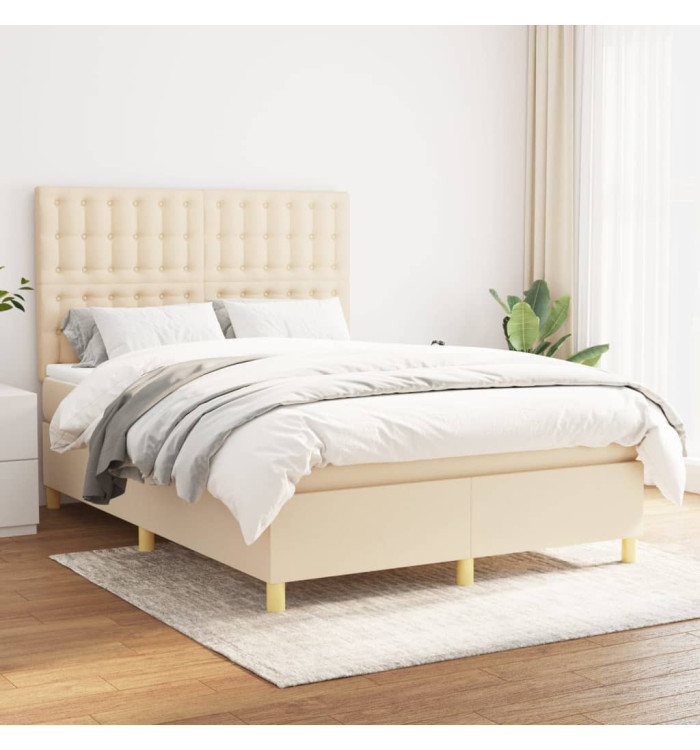 Sommier à lattes de lit avec matelas Crème 140x190 cm Tissu | Mobilier & Déco