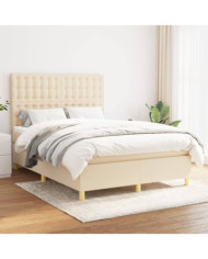 Sommier à lattes de lit avec matelas Crème 140x190 cm Tissu | Mobilier & Déco