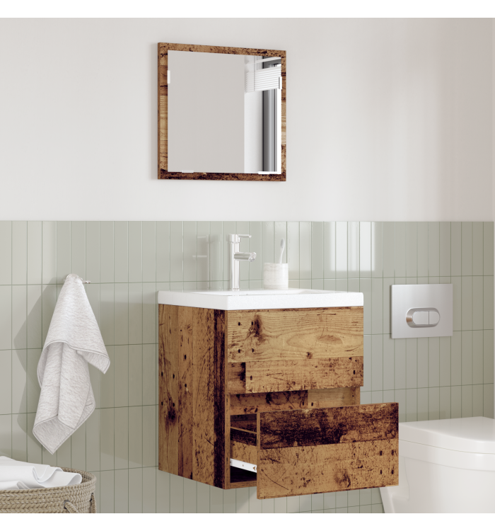 Meuble de rangement salle de bain Bois usé MDF avec placage en bois | Mobilier & Déco