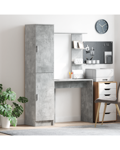 Bureau avec rangement gris béton en bois d'ingénierie | Mobilier & Déco