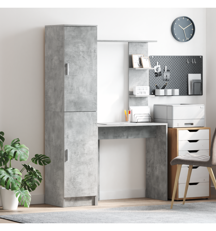 Bureau avec rangement gris béton en bois d'ingénierie | Mobilier & Déco