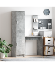 Bureau avec rangement gris béton en bois d'ingénierie | Mobilier & Déco