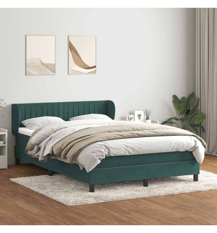 Sommier à lattes de lit et matelas vert foncé 140x220cm velours | Mobilier & Déco