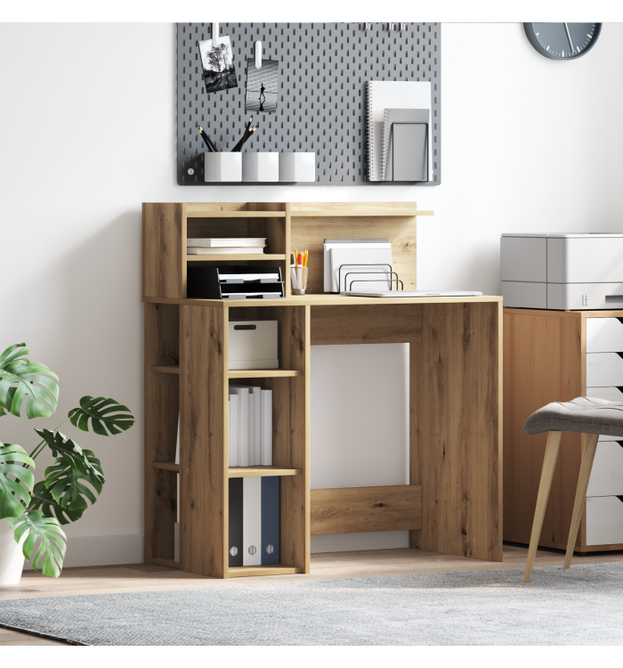 Bureau chêne artisanal 90x48x101,5 cm en bois d'ingénierie | Mobilier & Déco