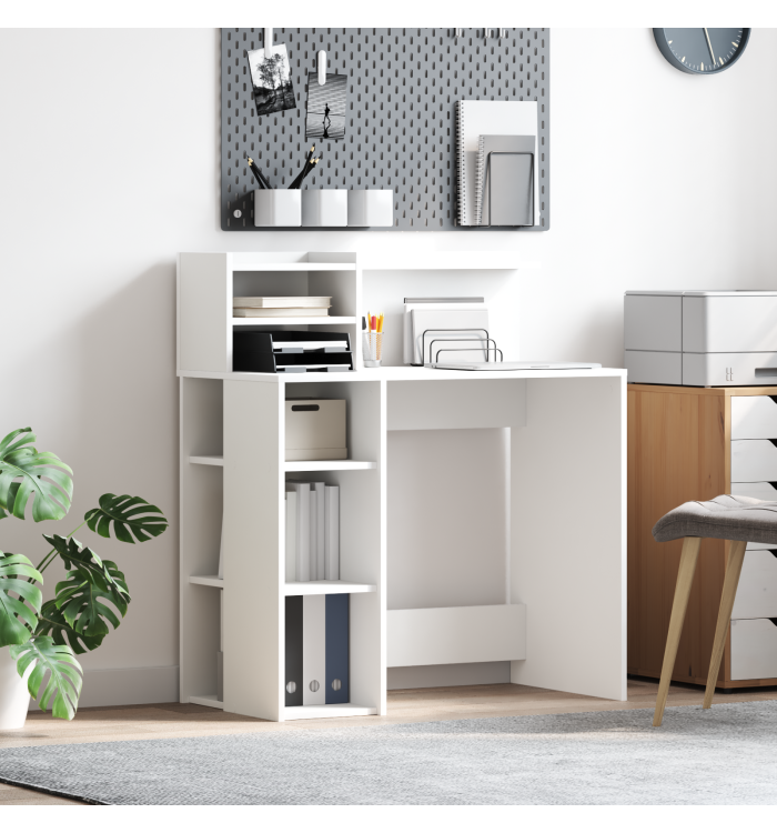 Bureau Blanc 90x48x101.5 cm en Bois d'Ingénierie | Mobilier & Déco