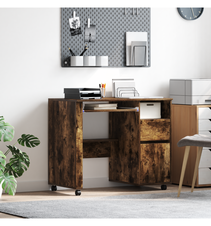 Bureau d'ordi marron Chêne fumé Bois d'ingénierie Compact Tiroirs | Mobilier & Déco