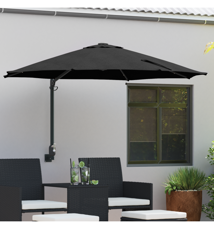 Parasol mural de jardin avec LEDs Noir 248 cm | Mobilier & Déco