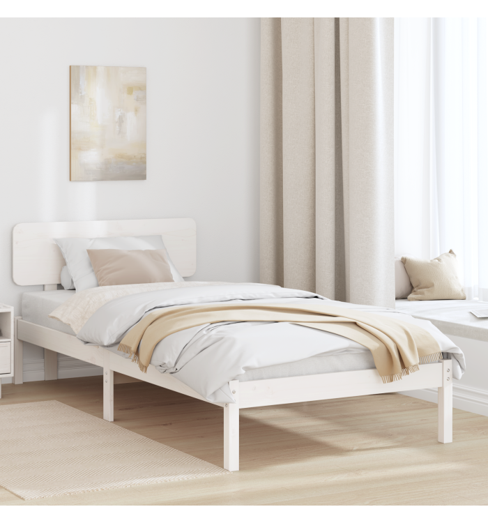Cadre de lit avec tête de lit blanche 80x200 cm en bois de pin massif | Mobilier & Déco
