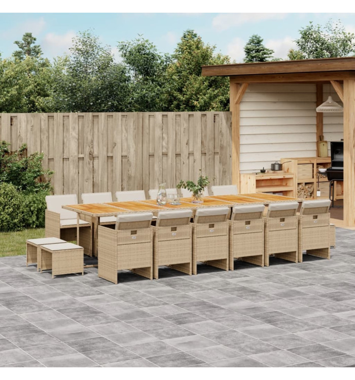 Ensemble à manger de jardin et coussins 17 pcs beige | Mobilier & Déco