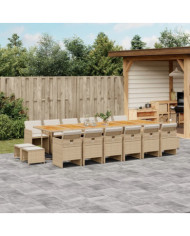 Ensemble à manger de jardin et coussins 17 pcs beige | Mobilier & Déco