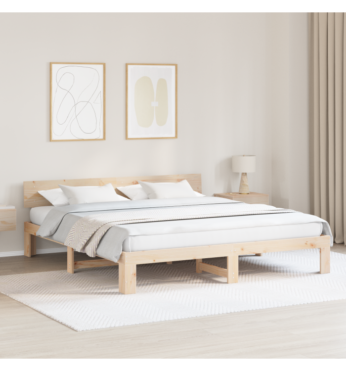 Cadre de lit avec tête de lit 180x200 cm en bois de pin massif | Mobilier & Déco