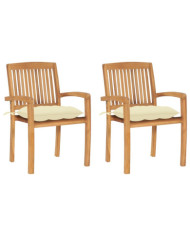 Chaises de jardin lot de 2 et coussins blanc crème Bois de teck | Mobilier & Déco