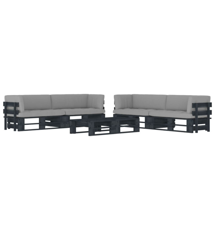 Salon de jardin palette 6pcs avec coussins Pin imprégné de noir | Mobilier & Déco