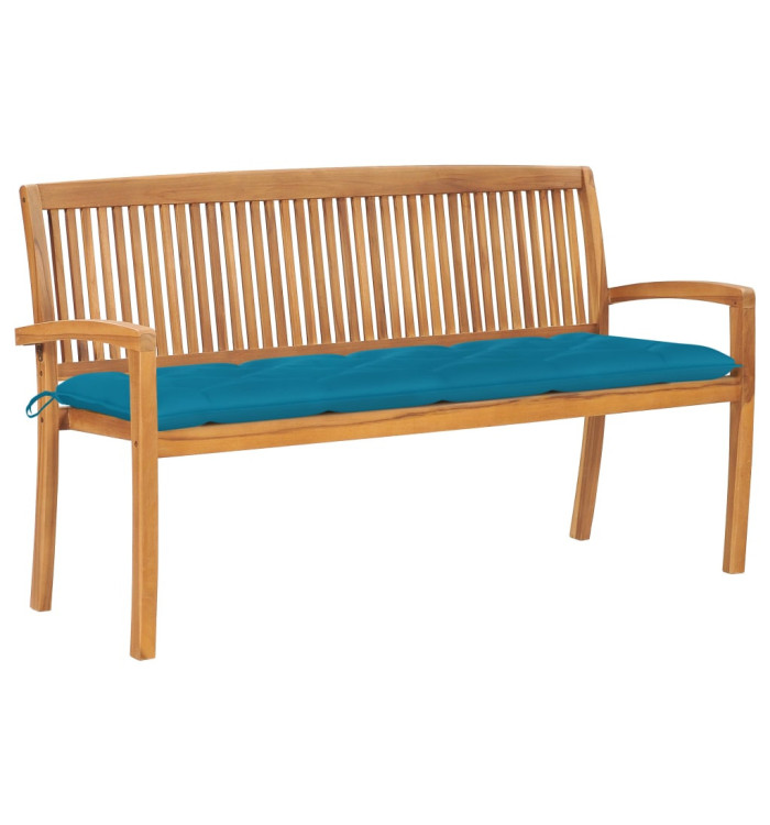 Banc de jardin empilable et coussin 159 cm Bois de teck massif | Mobilier & Déco