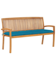 Banc de jardin empilable et coussin 159 cm Bois de teck massif | Mobilier & Déco