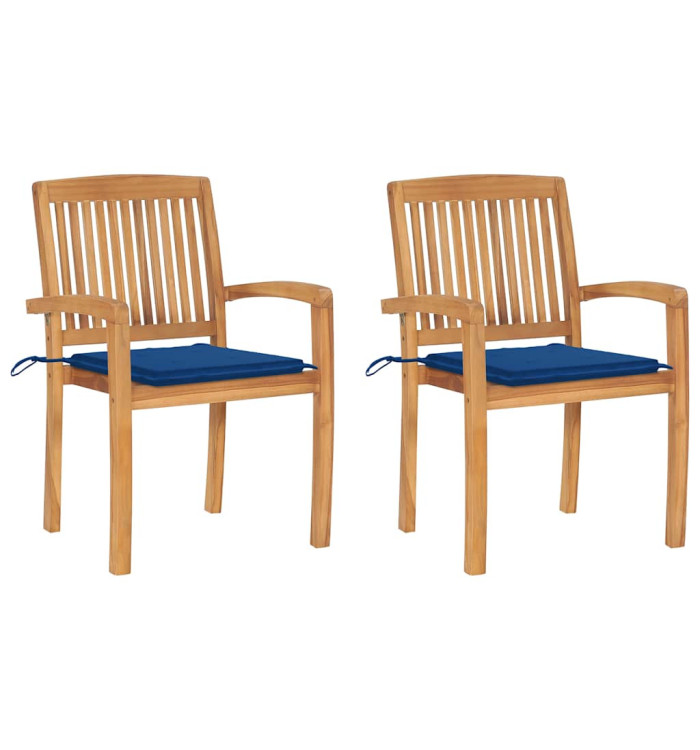 Chaises de jardin lot de 2 avec coussins bleu royal Teck massif | Mobilier & Déco