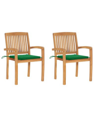 Chaises de jardin lot de 2 et coussins vert Bois de teck massif | Mobilier & Déco