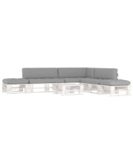Salon de jardin palette 6 pcs et coussins Pin imprégné de blanc | Mobilier & Déco