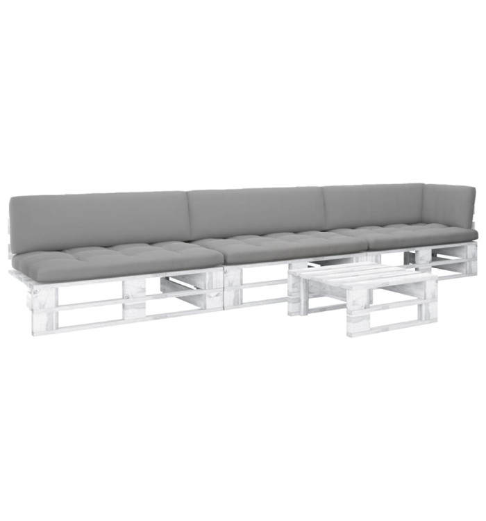Salon de jardin palette 4 pcs et coussins Pin imprégné de blanc | Mobilier & Déco