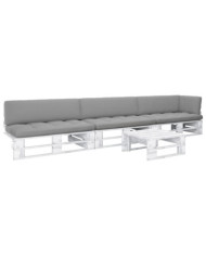 Salon de jardin palette 4 pcs et coussins Pin imprégné de blanc | Mobilier & Déco