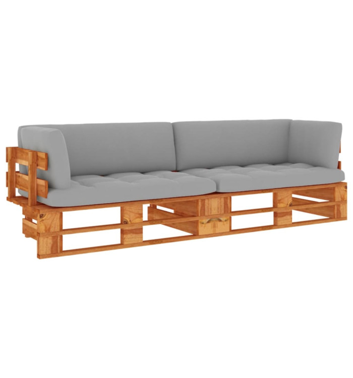 Canapé palette 2 places et coussins Pin imprégné de marron miel | Mobilier & Déco