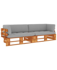 Canapé palette 2 places et coussins Pin imprégné de marron miel | Mobilier & Déco